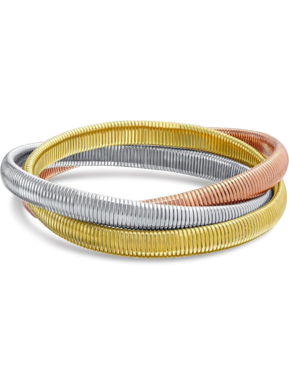 Stylish 3-Strand Cobra Bangle Bracelet Set in Silver & Rose Gold - Stainless